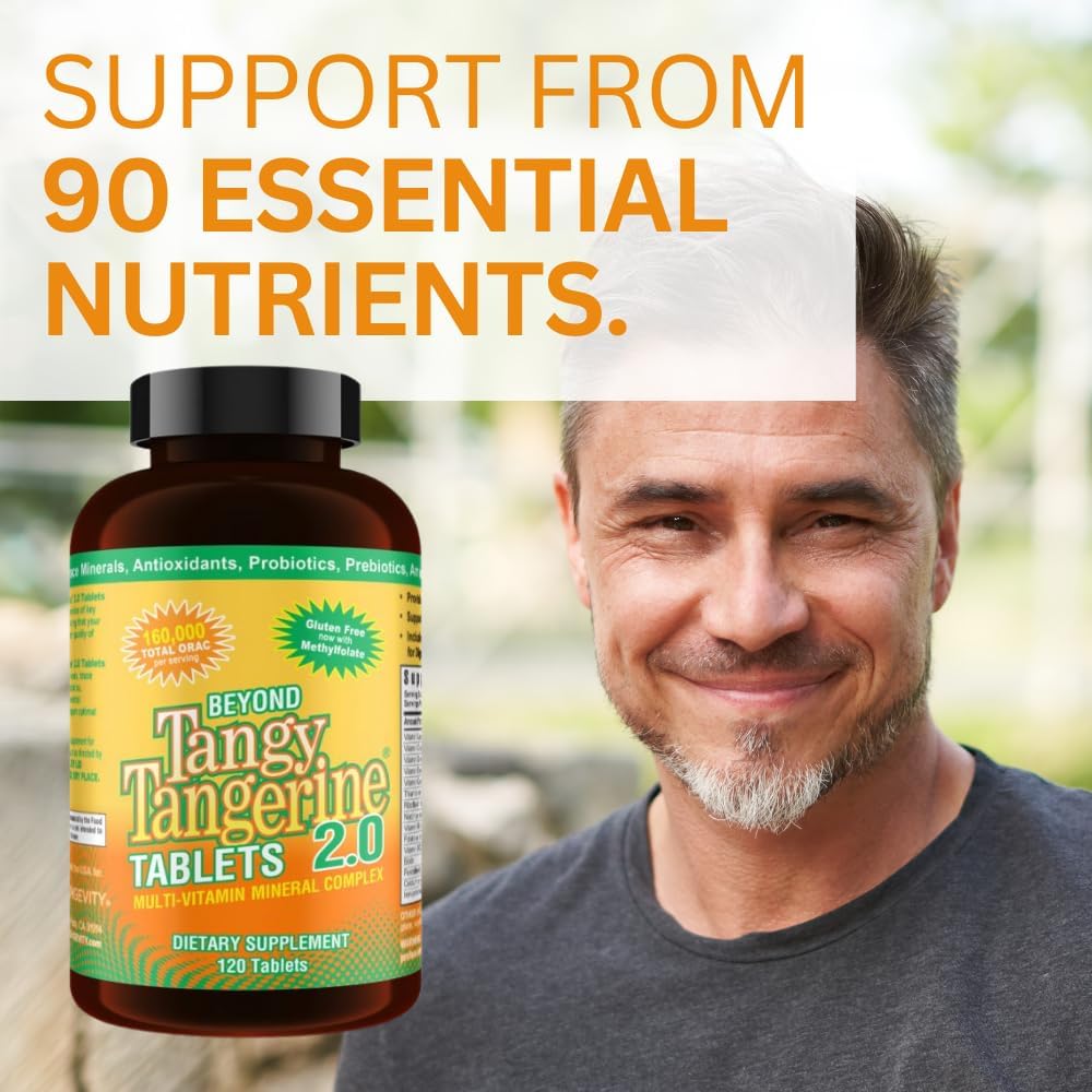 Youngevity Beyond Tangy Tangerine 2.0 Multivitamin Mineral Tablets, 2-Pack | 240 tablets, 60 servings, prebiotics, probiotics, amino acids, enzymes, sugar-free, gluten-free, 160,000 ORAC, travel-ready