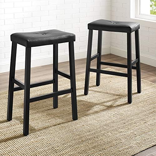 Crosley Furniture Upholstered Saddle Seat Counter Height Bar Stools Set of 2, Black, 24-inch
