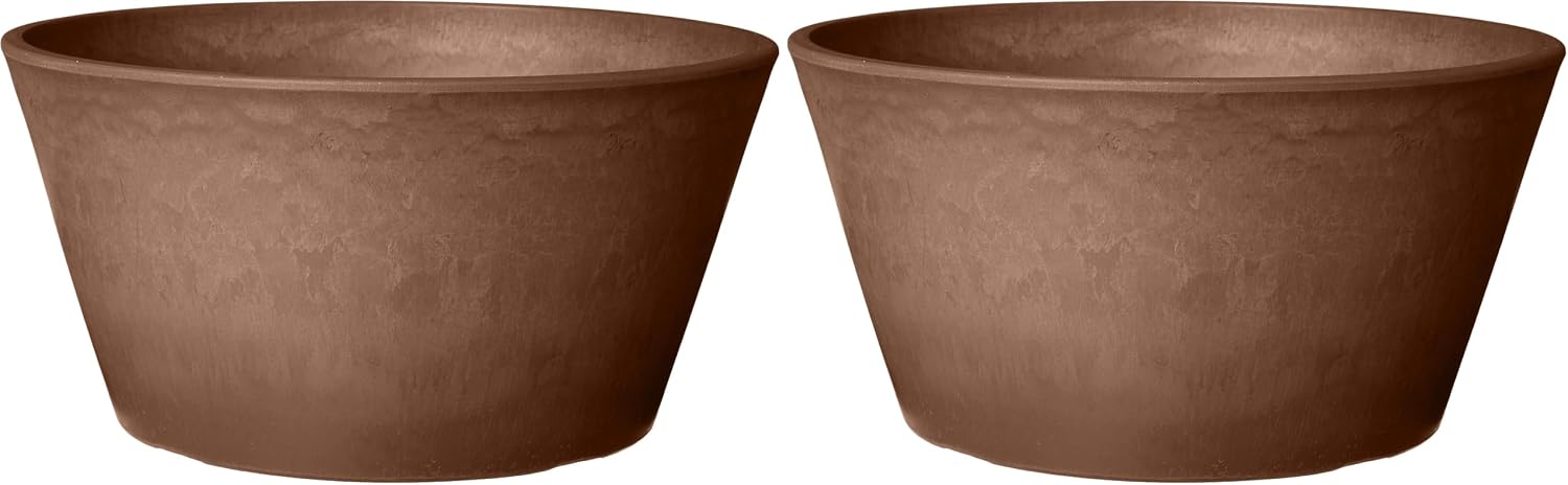 PSW Pot Collection TD25TC Plastic/Stone/Wood Composite Shallow Bulb Pan - No Drainage Hole (Drillable), Planter for Succulents, Bonsai, Fairy Gardens, Herbs, 10-inch, Terra Cotta Color