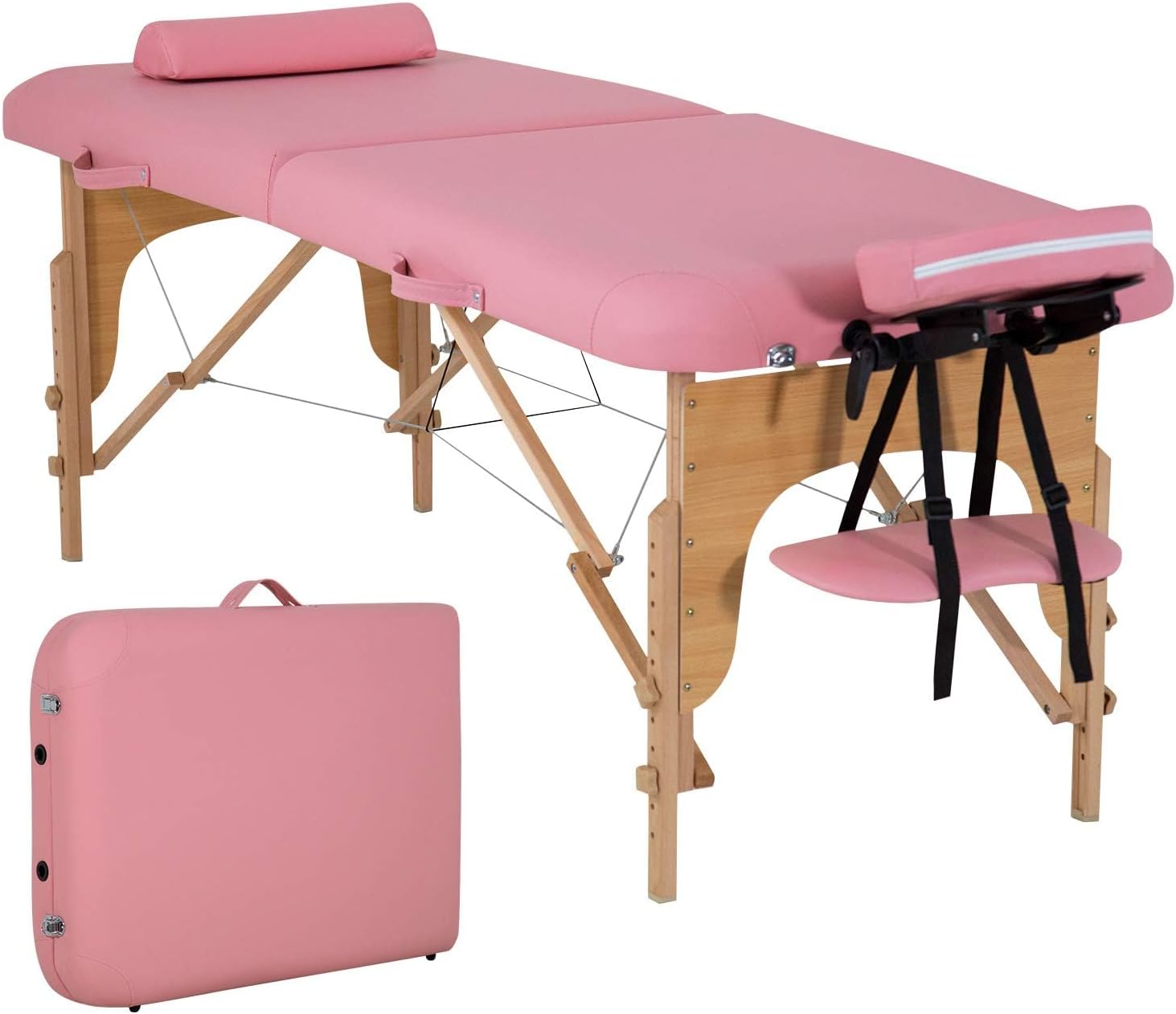 BestMassage | Portable Massage Table | 24" Wide, Black PU Leather | Lightweight, 2-Fold Massage Table with Height Adjustment, 450lbs Capacity, Carry Bag | For Massage, Facial, Tattoo, Home, Spa