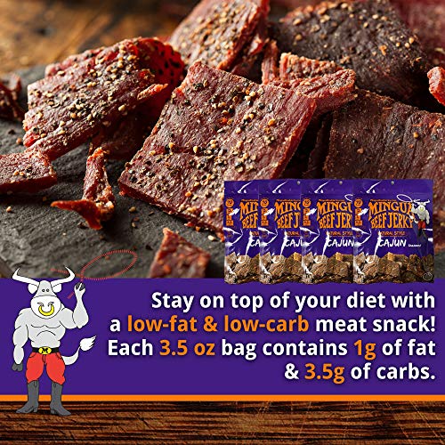 Mingua Beef Jerky Cajun-Seasoned - Nitrite-Free Spicy Beef Jerky - 100% US Beef, Four 3.5-Ounce Bags