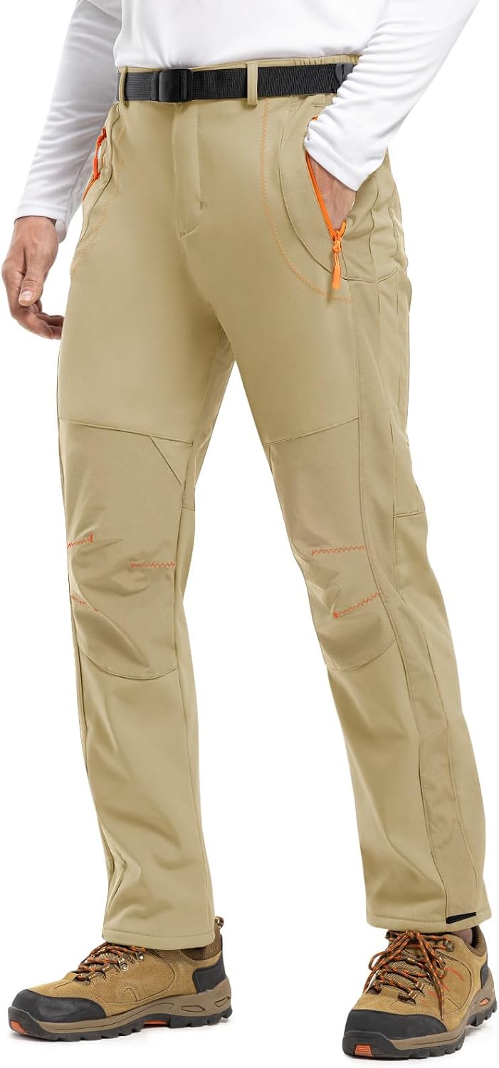 TBMPOY Men's Snow Ski Hiking Pants Waterproof Winter Fleece Lined Pants Camping Skiing Ice Fishing Pants with Belt