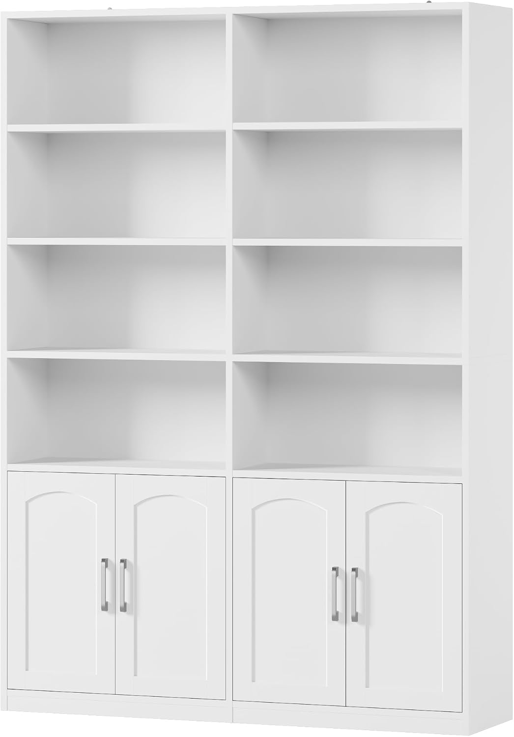 Bookshelf and Bookcase with Doors, Double Wide Large Bookshelves | Industrial Open Display Shelves 6 Tier, 73'' Tall Bookshelf with Storage Cabinets for Office,Home, Living Room, Library,White