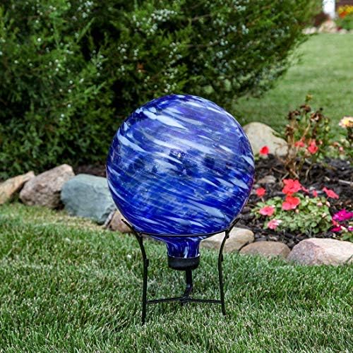 Lily's Home 10" Glass Gazing Ball, A Colorful Addition to Any Garden or Home with a 9-inch Tall Metal Stand