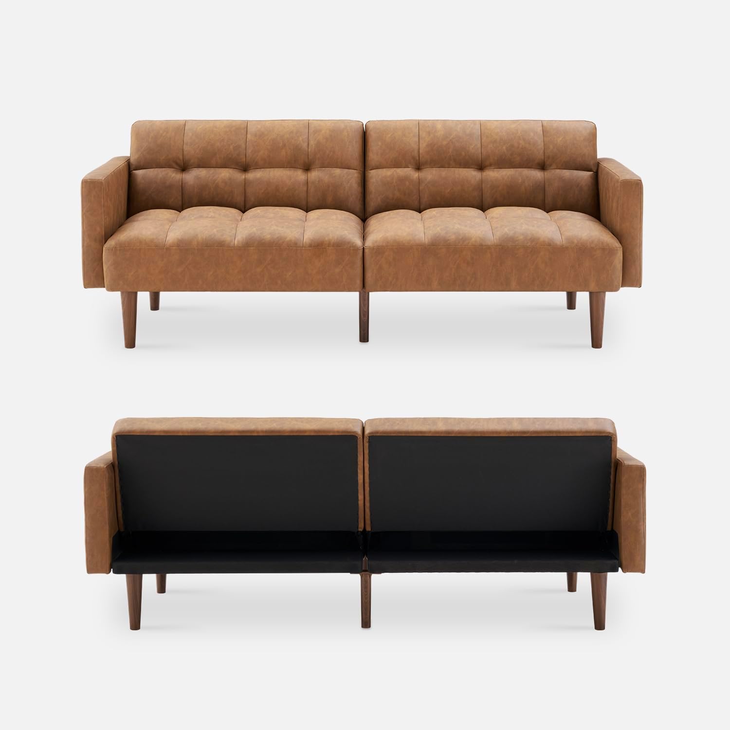 mopio 76.4" Futon Sofa Bed Chevron Styled, Sleeper Couch (Old Rosa Velvet)
