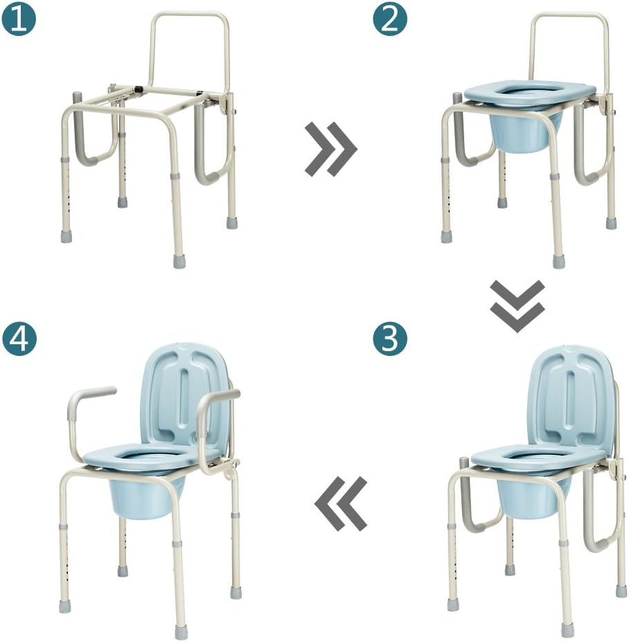 mefeir 450 LBS Drop Arm Bedside Commode Chair, Adjustable Height Toilet Seat with Safety Steel Frame & 8 Quart Pail