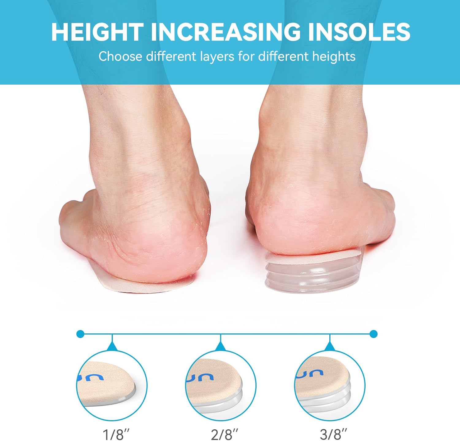 Sumifun Heel Lift, 4-Layer 1 Inch Gel Shoe Lifts for Women Uneven Legs, Adjustable Orthopedic Heel Lifts for Heel Pain and Leg Length Discrepancy