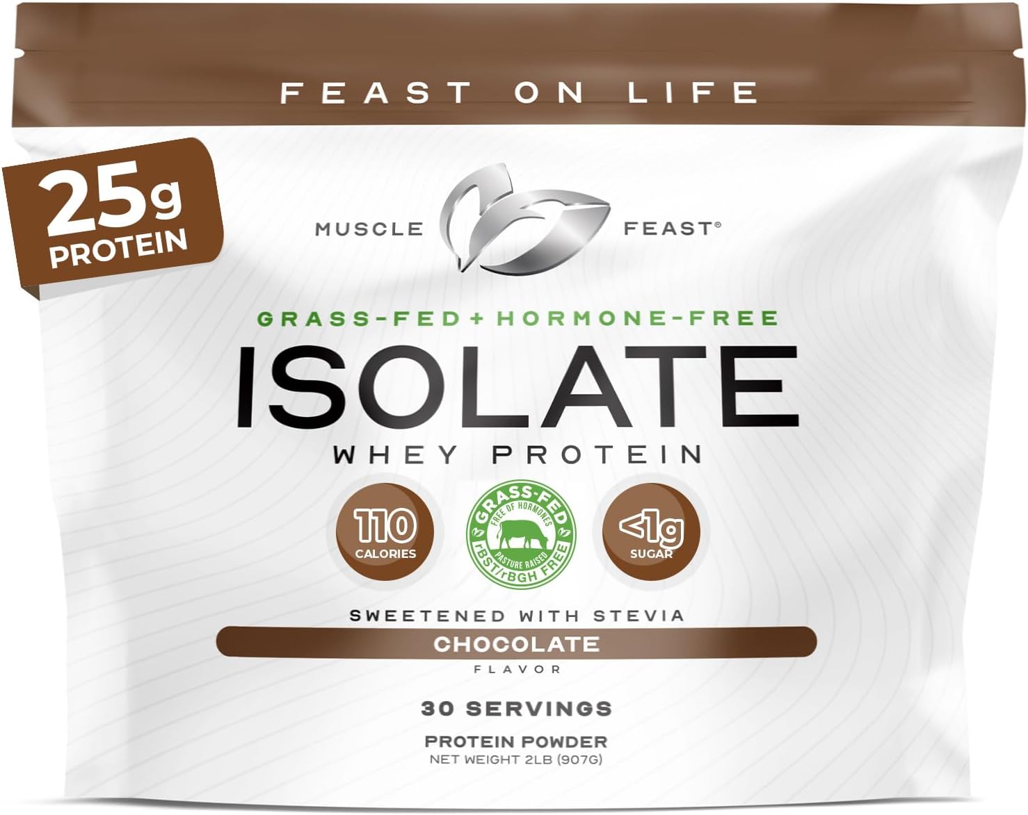 Muscle Feast Grass-Fed Whey Protein Isolate Powder, Chocolate (2lb) | All Natural Hormone Free Pasture Raised, Whey Isolate Protein for Men & Women, Clean, Non-GMO, Delicious Isolate Protein