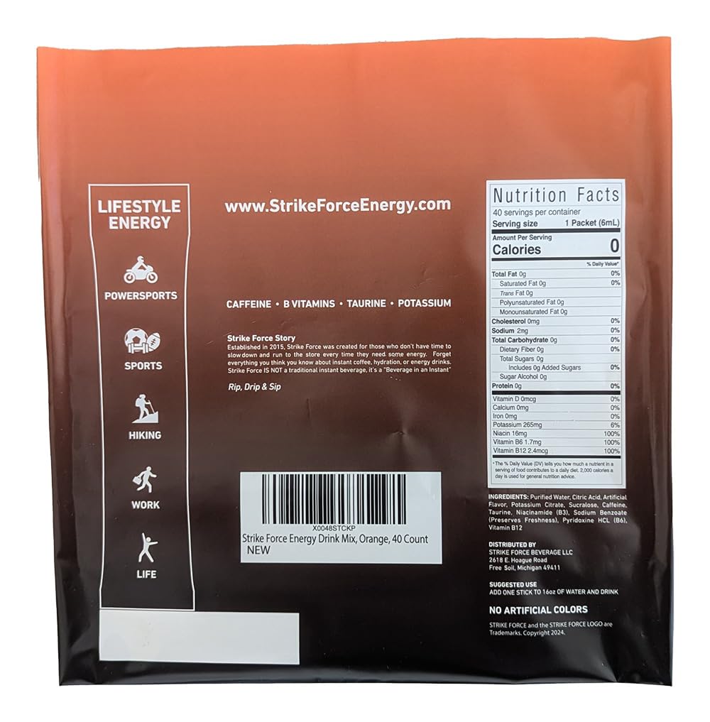 Strike Force Energy Drink Mix - Original Flavor - Natural Tasting Caffeine Drink - Turn Any Drink into a Healthy Energy Drink - Zero Calories, Keto Friendly, Sugar Free, Pre Workout (40 Liquid Packs)