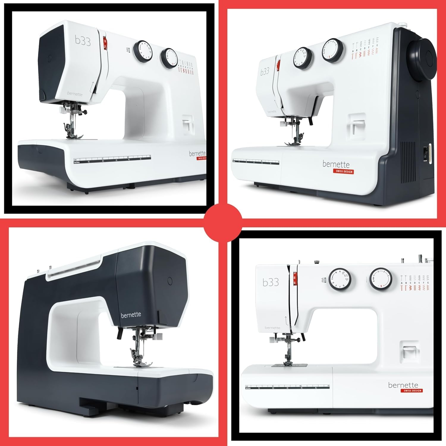 Bernette B33 Swiss-Designed Mechanical Sewing Machine | 15 Stitches, Semi‑Automatic Needle Threader, 5 mm Stitch Width, 2‑Step Presser Foot Lift