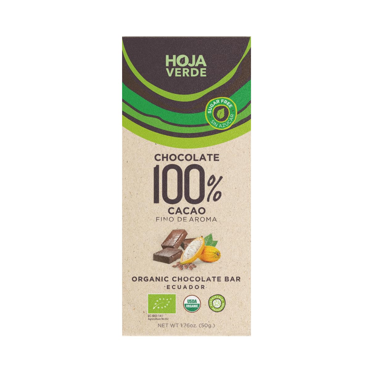 Hoja Verde Dark Chocolate Sugar, Dairy Free Bars, Keto Friendly, Certified Organic | Vegan, Natural, Non-GMO and Gluten Free (100% Pure)