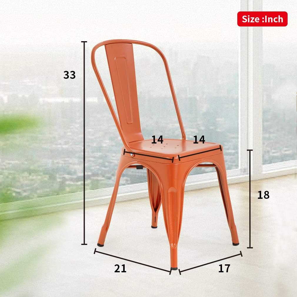 FDW | Metal Dining Chairs | Set of 4, Black | 330lbs Load | Stackable Tolix Side Chairs with Backrest | Non-Slip Feet | Indoor/Outdoor Use | Ideal for Kitchen & Restaurants
