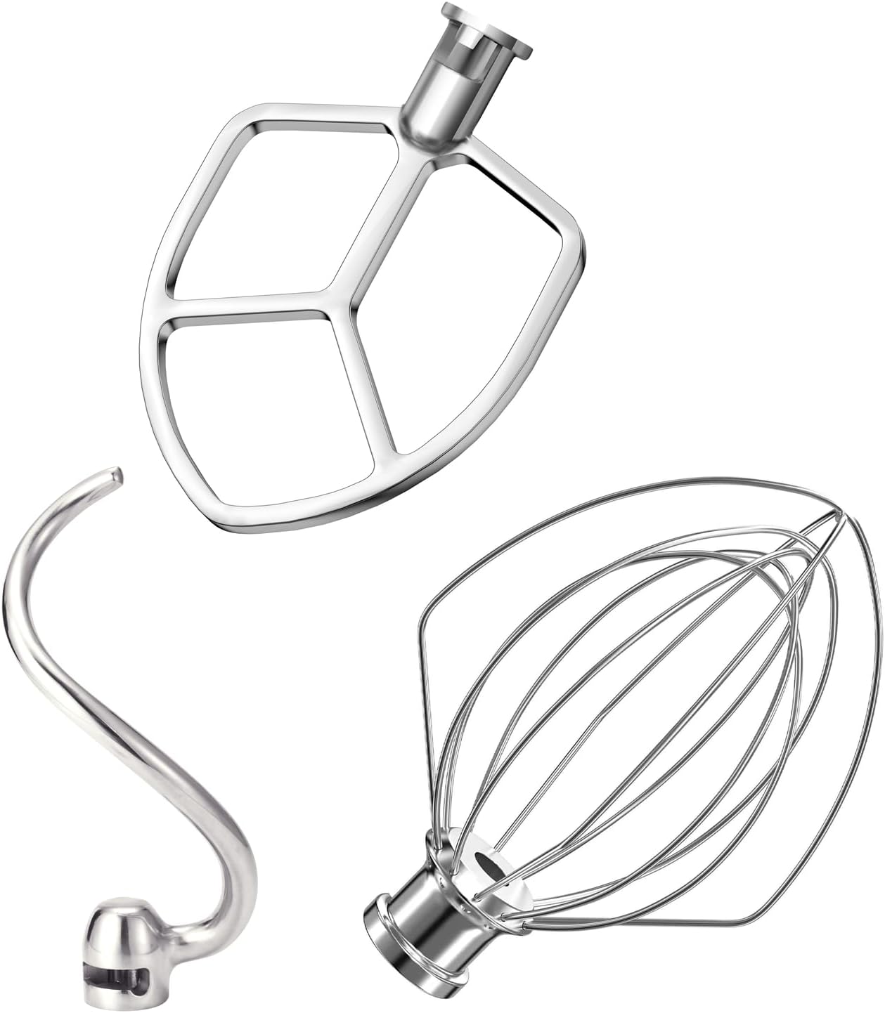 Stainless Steel Stand Mixer Attachments 3-Piece (4.5-5QT Flat Beater, 4.5-5QT Dough Hook, K45WW 6-Wire Whip Attachment) for KitchenAid Tilt-Head Stand Mixer and 4.5-5 Quart Bowl, Dishwasher Safe