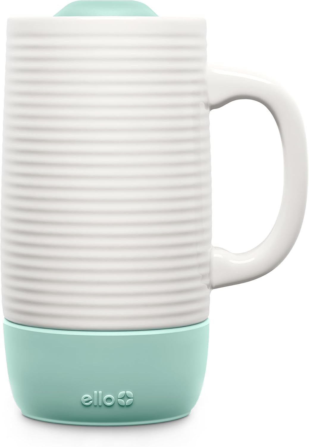 Ello Jane 18oz Ceramic Travel Mug with Handle, Splash-Resistant Slider Lid and Built-in Coaster, Perfect for Coffee and Tea, BPA Free, Dishwasher Safe