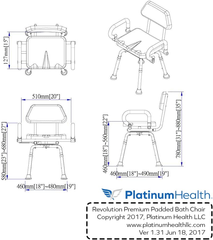 Swival Shower Chair with Padded seat for Inside ShowerFor Senior, Bath Seat | Sit Securely While Bathing - Blue, padded seat, padded armrests, swivel seat, tool-free assembly, 600 lb