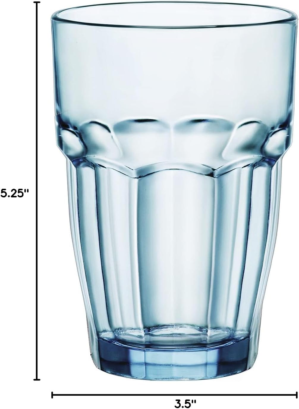 Bormioli Rocco Rock Bar 12.5 oz. Long Drink Stackable Tempered Beverage Glasses for Cold Drinks, Water, and Cocktails, Set of 6, Ice Blue