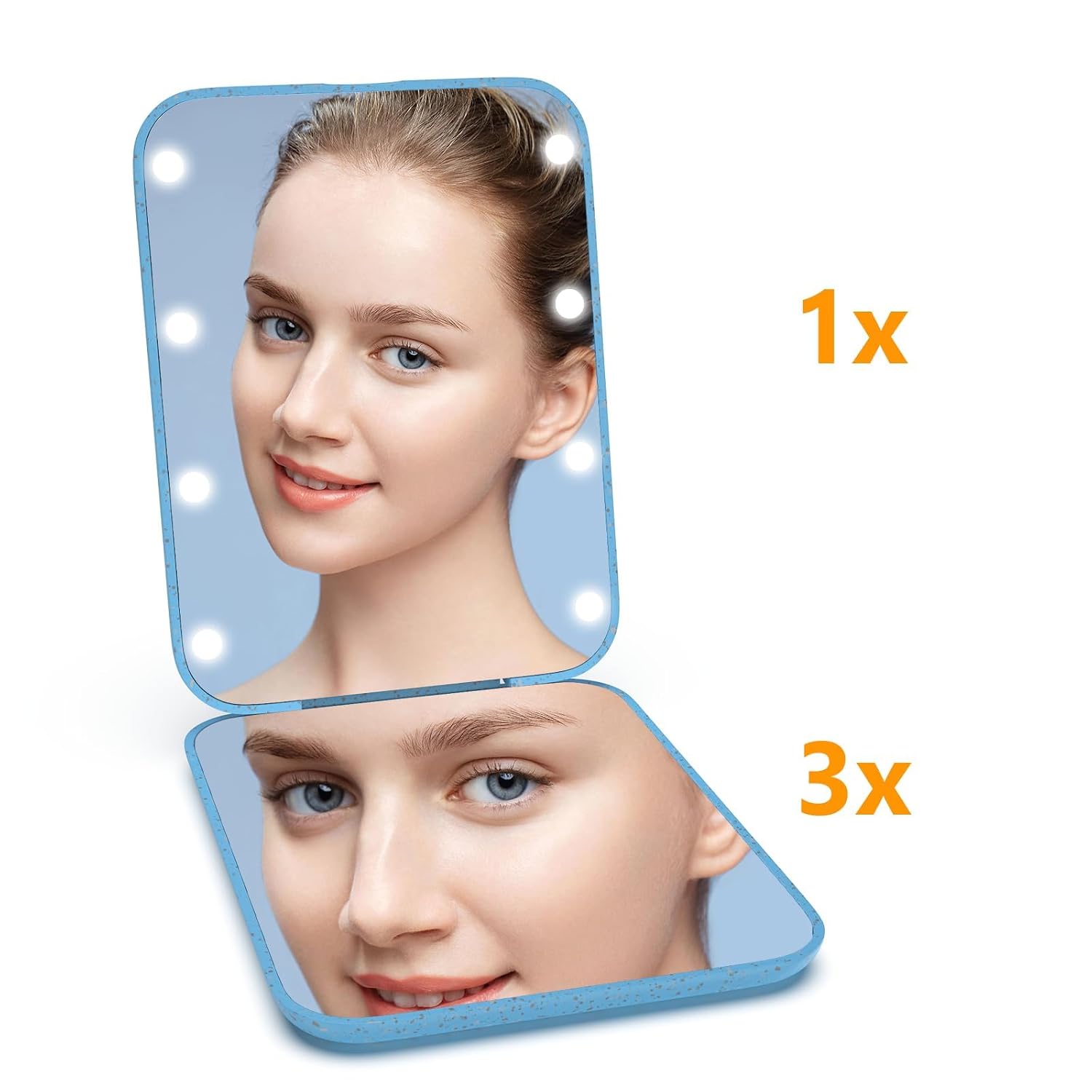 Kintion Pocket Mirror, 1X/3X Magnification LED Compact Travel Makeup Mirror with Light for Purse, 2-Sided, Portable, Folding, Handheld