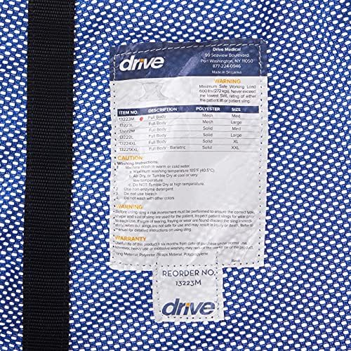 Drive Medical 13223M Mesh Patient Lift Sling, Medium | Mesh Patient Lift Sling Offers Breathable