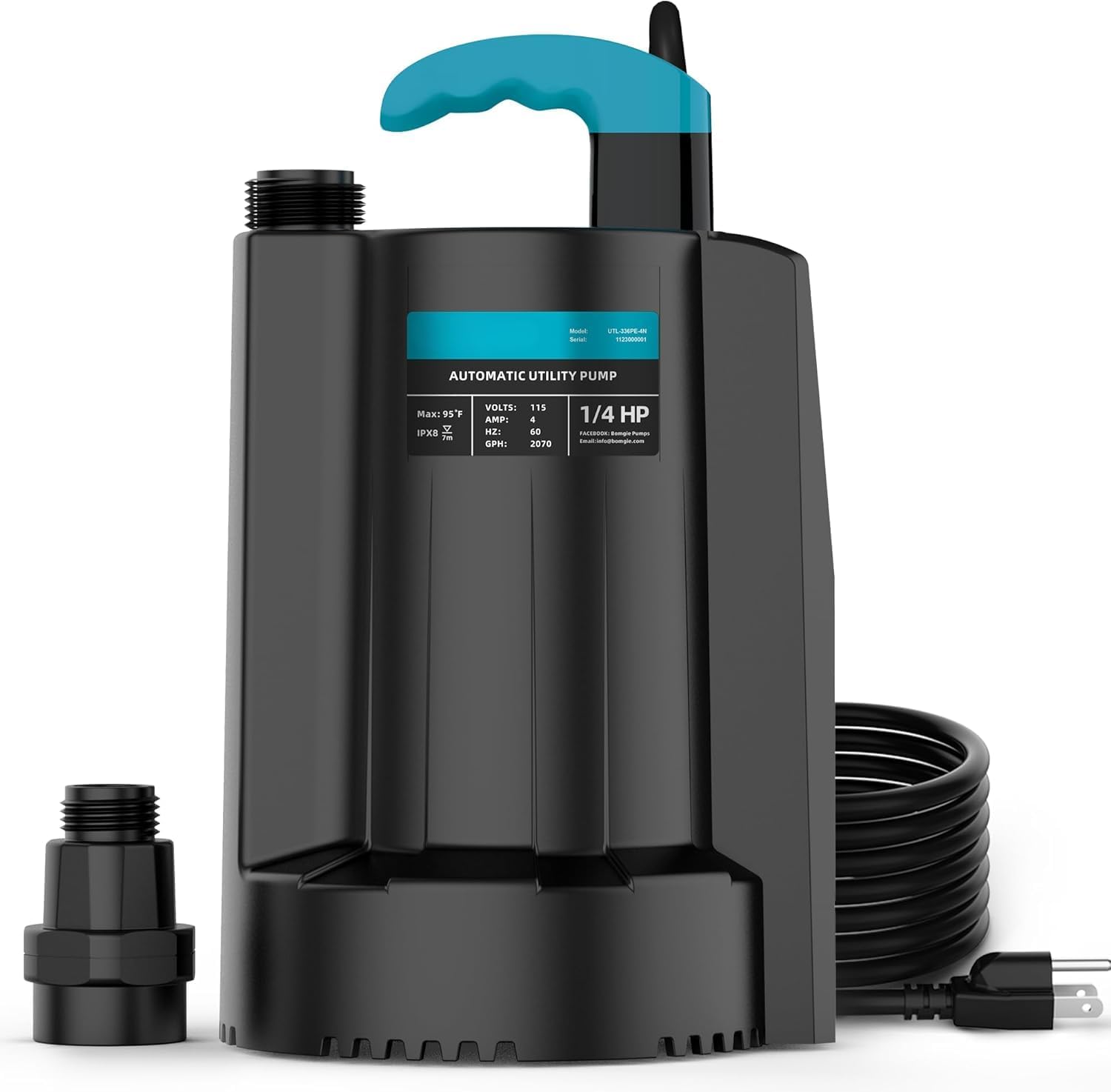 LEO 1/3 HP Automatic Sump Pump, 2250GPH Submersible Utility Pump, 10ft Cord | Water Pump with 3/4” Garden Hose Check Valve Adapter, Water Removal for Pool Draining Basement Hot Tubs Garden