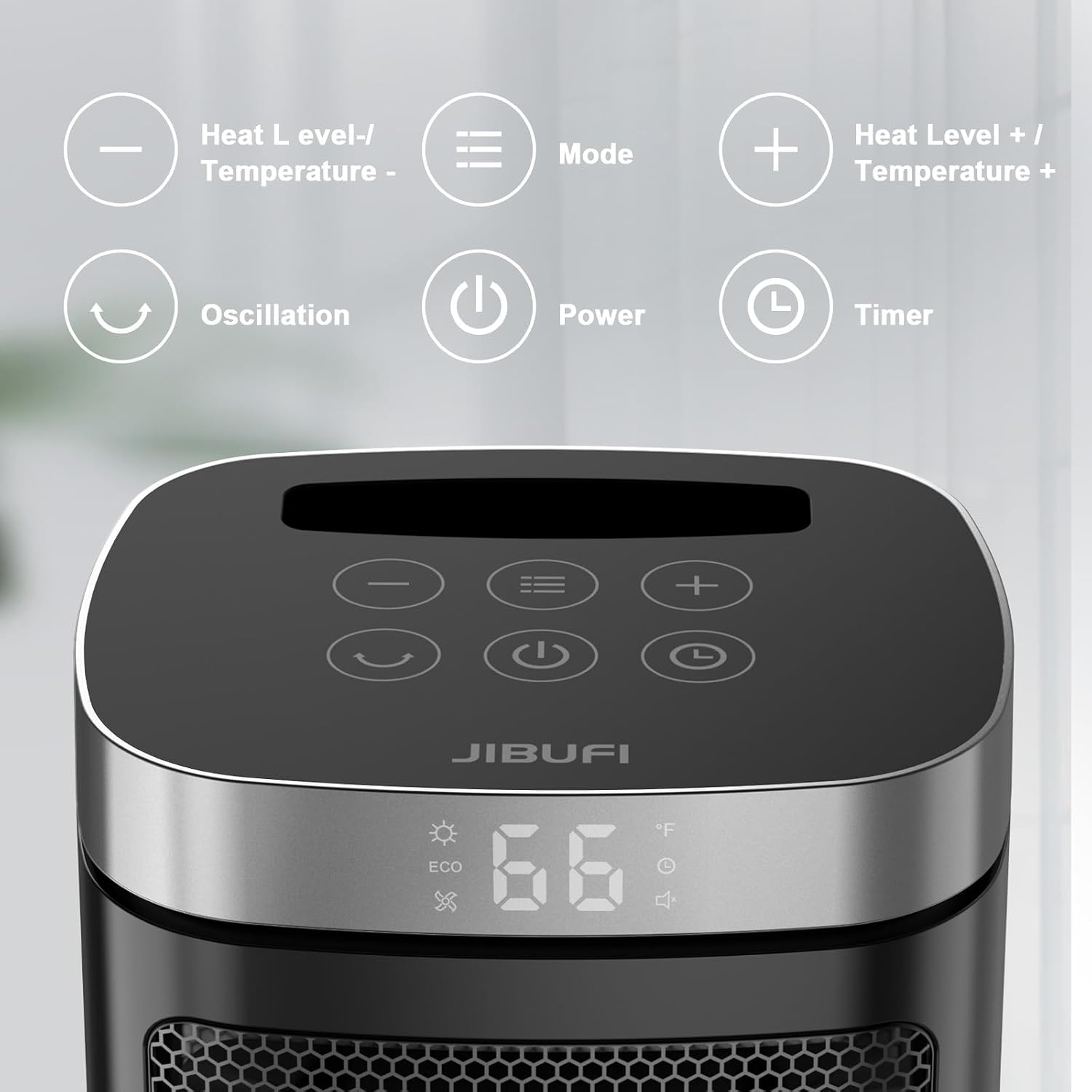 Small Portable Space Heater for Indoor Use - with 70°Rotating Feature, JIBUFI 1500W PTC Electric Heater, Rapid and Safe Heating, Remote Control