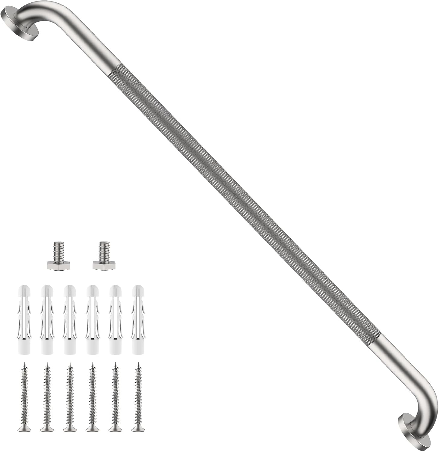 40 Inch Brushed Nickel Shower Grab Bar Anti-Slip Knurled Grip,Safety Handle | YuanDe 1.25" Diameter Stainless Steel Bathroom Grab Bars, Handicap Injury Elderly Senior Assist Support Shower Handle-2Packs