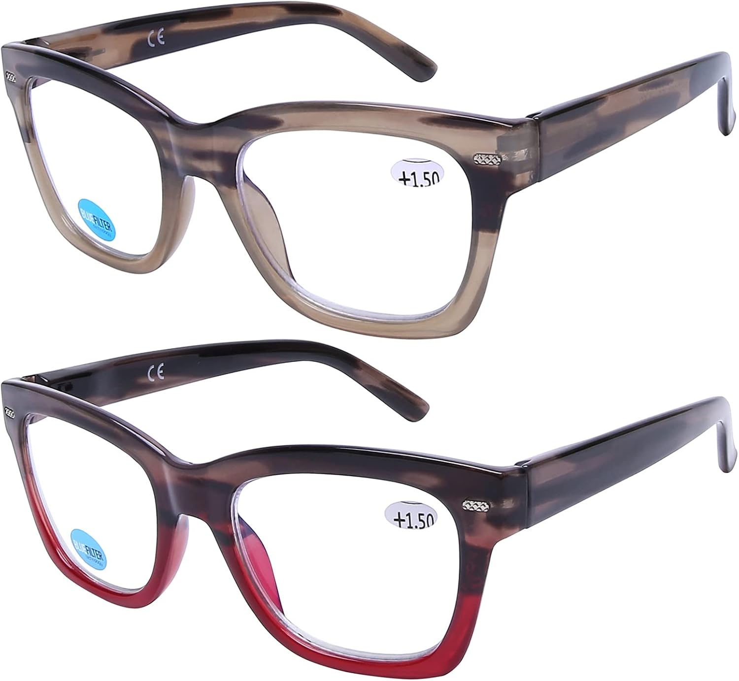 AQWANO Oversized Computer Reading Glasses Blue Light Blocking, 4 Pairs Stylish Fashion Design Anti UV Ray/Eye Strain/Glare Readers Men Women, 1.5