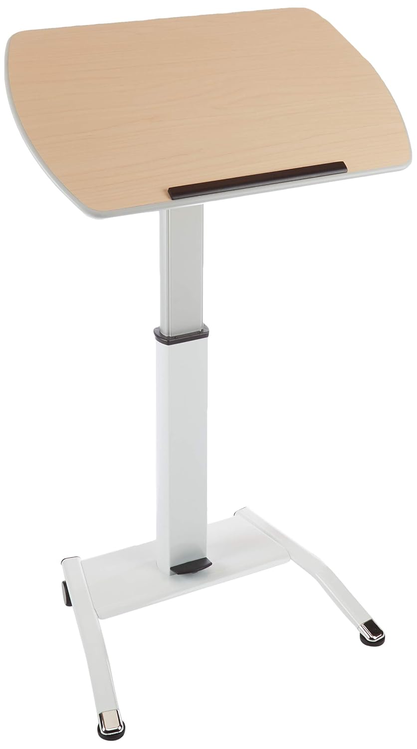 Luxor LX-PNADJ-LW Pneumatic Adjustable-Height Lectern/Mobile Standing Desk - Light Wood