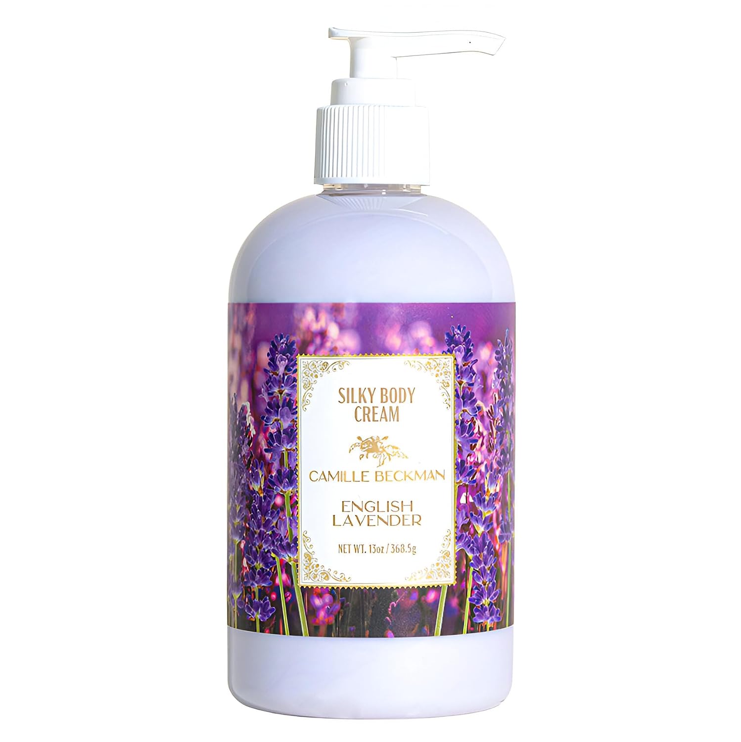 Camille Beckman English Lavender Silky Body Cream, Moisturizer, 13 oz | Sweet almond oil, glycerin, aloe & vitamin E; non-greasy vegan formula; fresh lavender scent; for all skin types; USA made