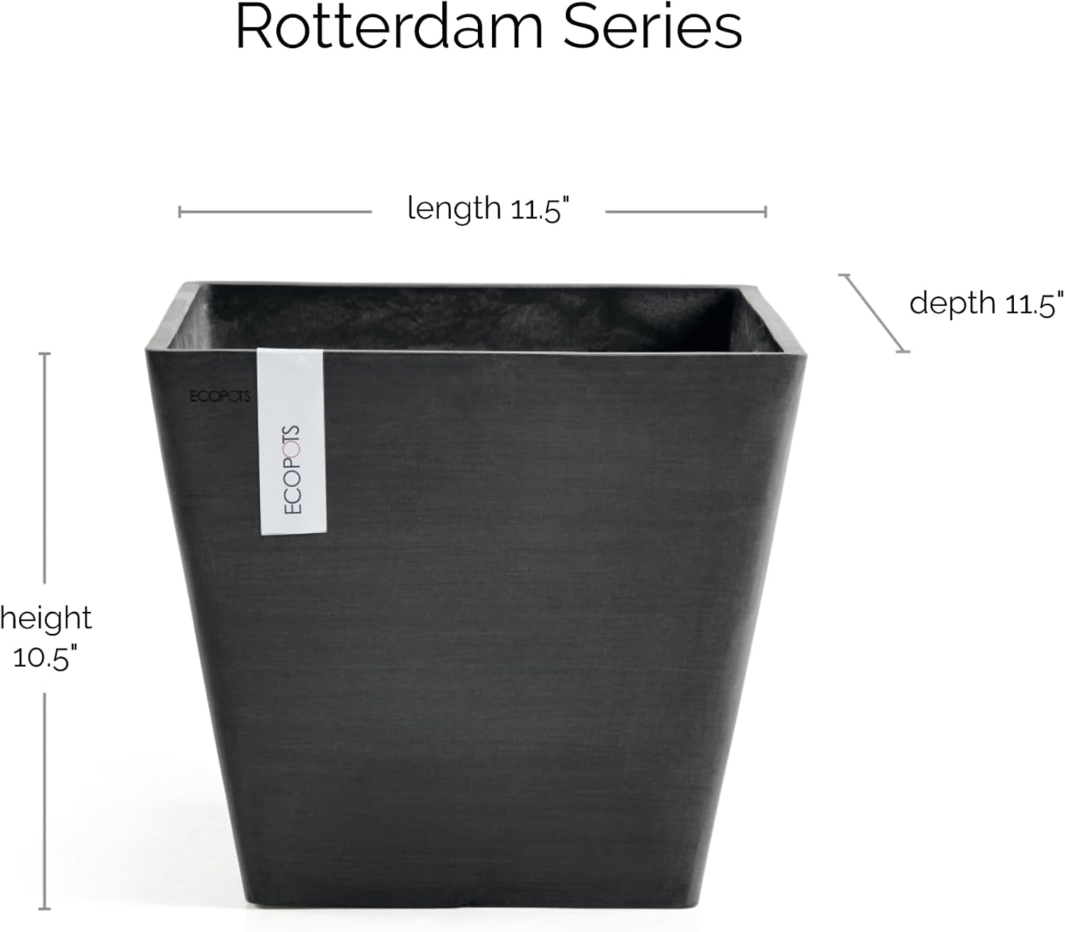 Ecopots Rotterdam Square Flower Planter, White Grey, 8" | Modern Style, Durable Recycled-Based Composite Construction, Weather and UV-Resistant, for Indoor/Outdoor Use