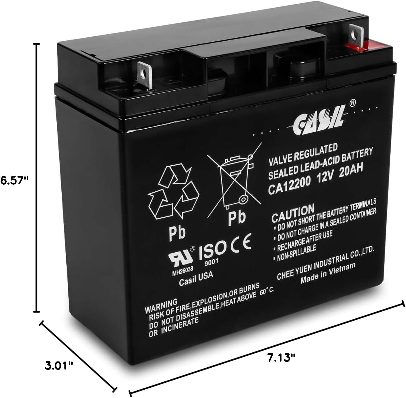 Casil 12v 20ah Battery - Deep Cycle AGM, Compatible with NP12, 6DZM20, 6DZF20, DURDC12, expertpower exp12200, Sealake FM12200 - Bateria 12volt 20amp