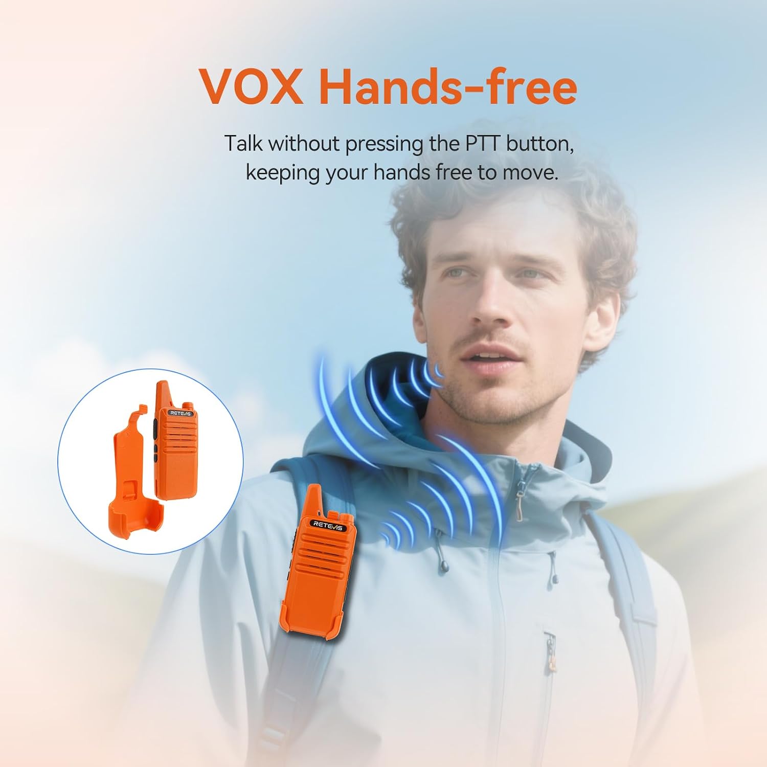 Retevis RT22 Walkie Talkies Long Range Rechargeable with Earpiece (2 Pack) | Slim & Lightweight 2 Way Radio For Camping & Hiking, Pocket-Friendly Antenna, Ready to Use, 10-Hour Battery, USB-C Charging