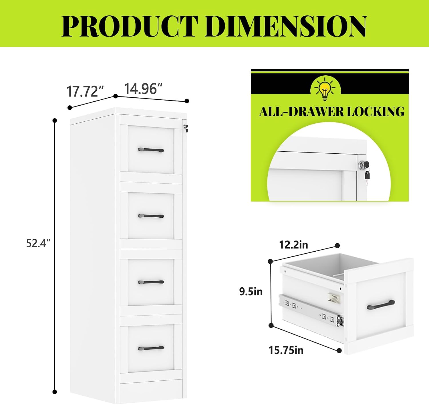 3 Drawer File Cabinet, Office Mobile Filing Cabinet, Printer Stand | All-in-One Office Storage, 3 Storage Drawers, 2 Adjustable Shelves, Lockable Cabinet, 4 Casters, 46.5-Inch Top