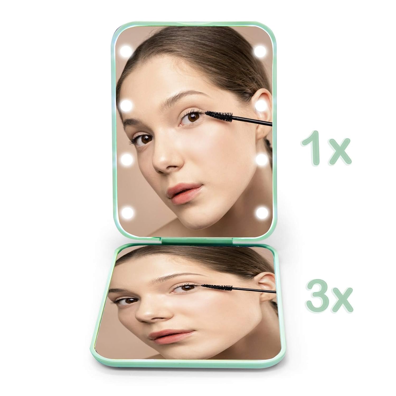 Kintion Pocket Mirror, 1X/3X Magnification LED Compact Travel Makeup Mirror with Light for Purse, 2-Sided, Portable, Folding, Handheld