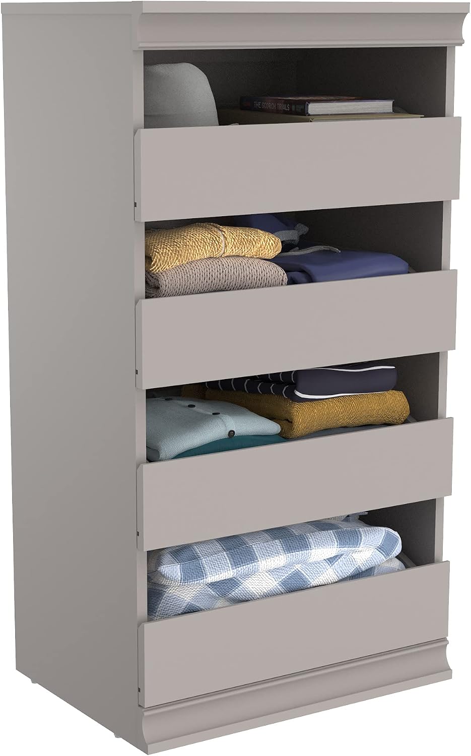 ClosetMaid Modular Storage Unit with 4 Drawers, Wood Closet Organizer, Stacking, Full Backer, Storage, Decorative Trim, White