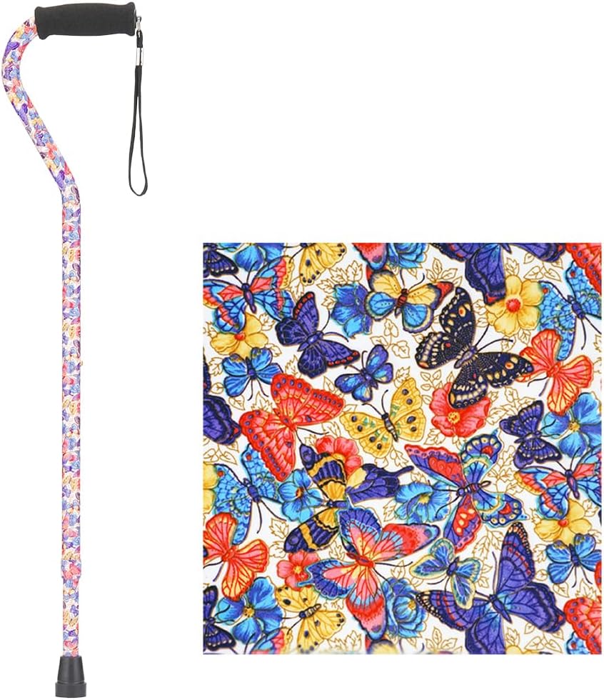 NOVA Designer Walking Cane with Offset Handle, Lightweight Adjustable Walking Stick with Carrying Strap, “Maui Flowers” Design