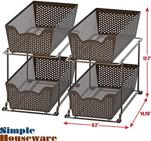 Simple Houseware 2 Tier Sliding Cabinet Basket Organizer Drawer, White