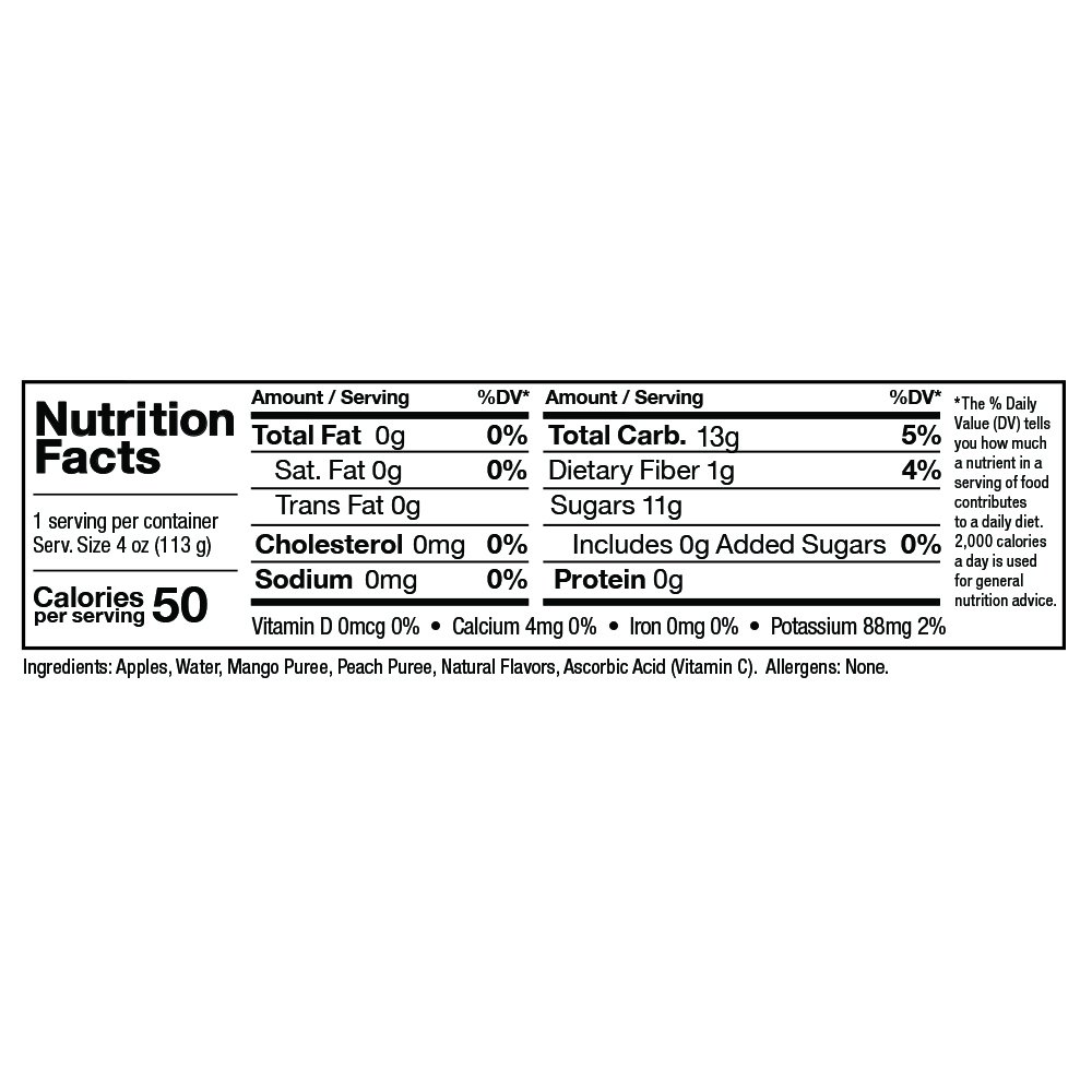 Zee Zees Mango Peach Applesauce Cups, Unsweetened, All Natural, No Sugar Added, 4 oz Cups, 24 pack