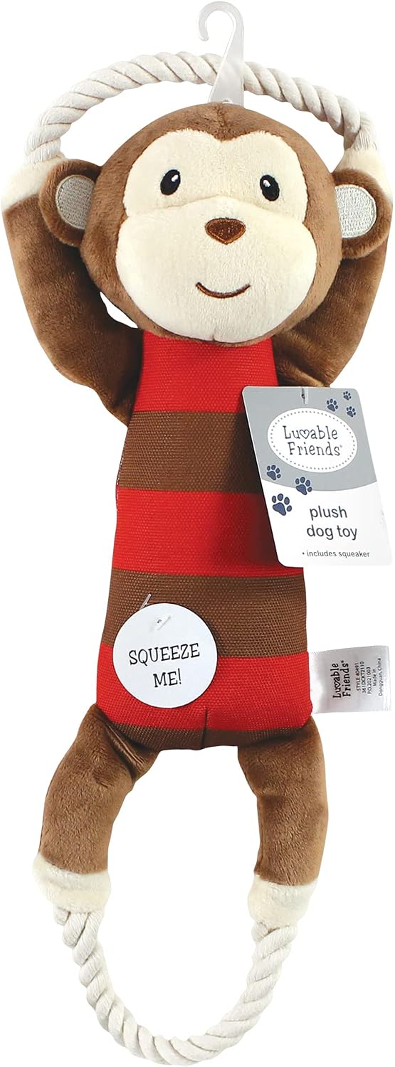 Luvable Friends Unisex Baby Squeaky Plush Dog Toy With Rope