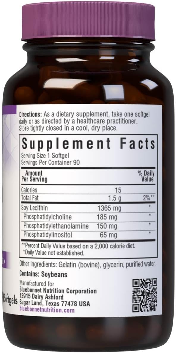 Bluebonnet Lecithin 1365mg, 90 Count | Third-party tested for purity and potency; manufactured in the USA