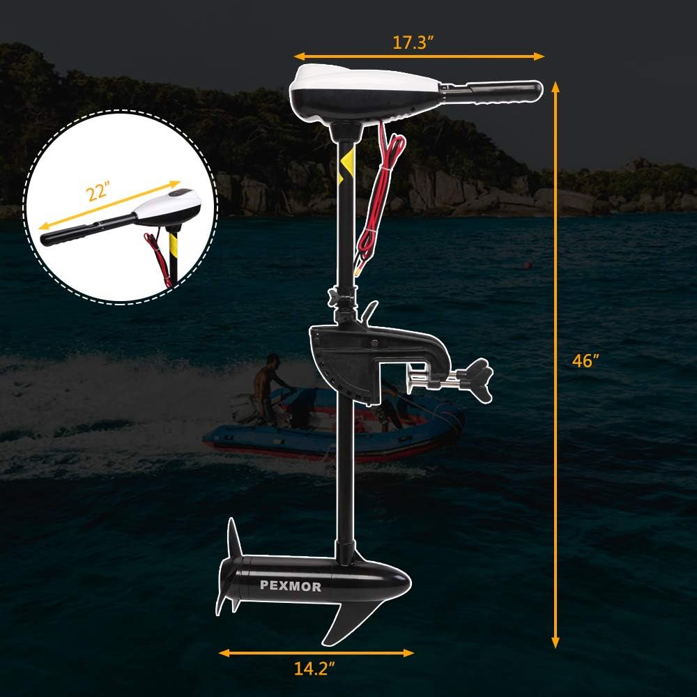 PEXMOR 8 Speed Electric Trolling Motor, Electric Outboard Boat Motor w/Adjustable Handle & LED Indicator, Transom Mounted for Saltwater, Kayak