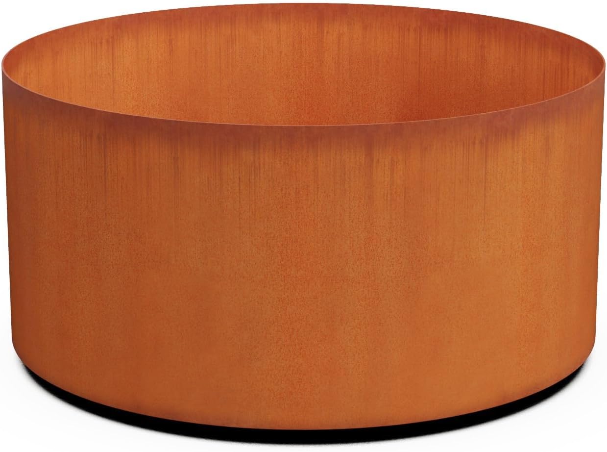 Plantercraft Large Round Planters for Outdoor Plants - 24 Inch Corten Steel Planter for Patio