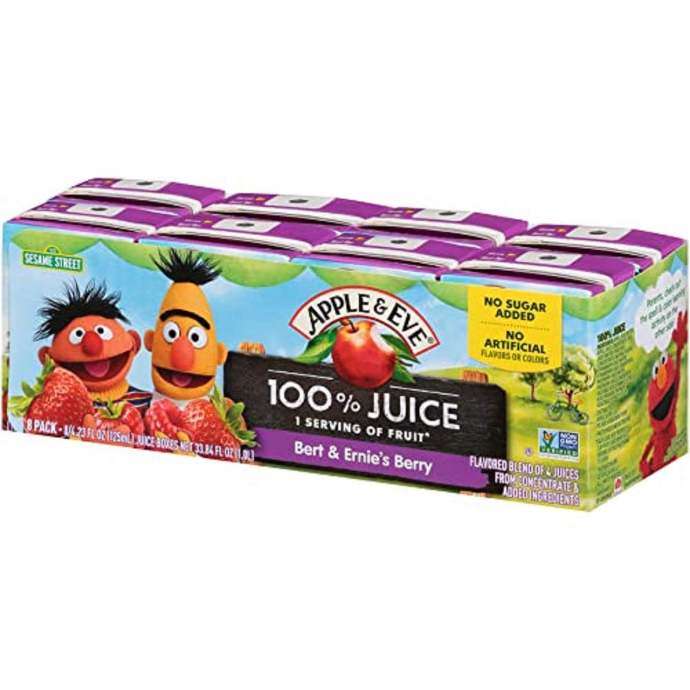 Apple & Eve Sesame Street Big Bird's Apple Juice, 4.23 Fluid-oz, 8 Count, Pack of 5