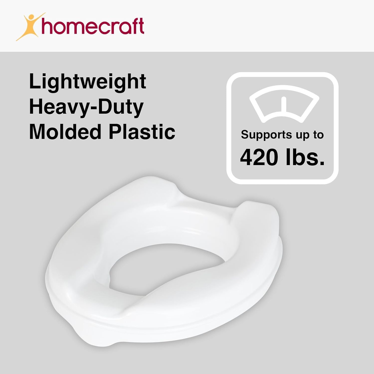 Homecraft Savanah Raised Toilet Seat, 2" High Elevated Toilet Seat Locks Onto Most Toilets, Portable Assistance Commode Seat with Sturdy Brackets