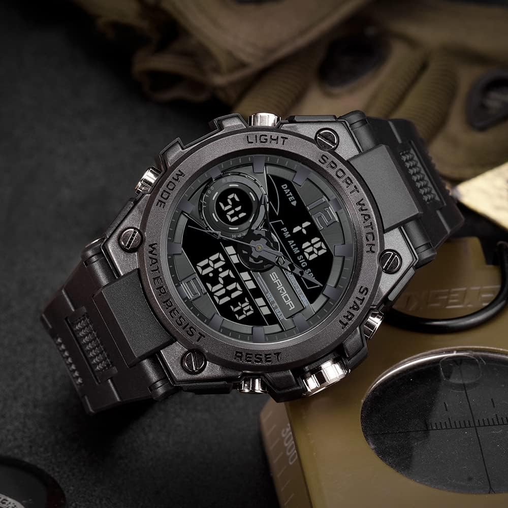 KXAITO Men's Watches Sports Outdoor Waterproof Military Watch Date Multi Function Tactics LED Alarm Stopwatch