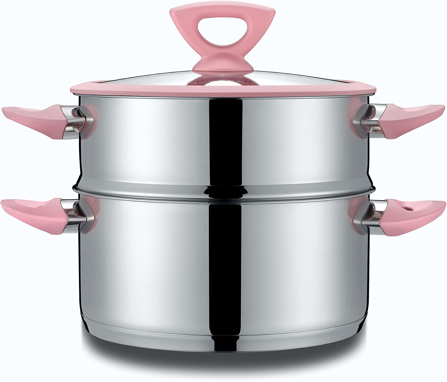 CONCORD 3 Quart Stainless Steel 3 Piece Steamer Cookware Set. Features 2 Quart Veggie Steamer and 3 Quart Cooking Pot with tempered glass lid.