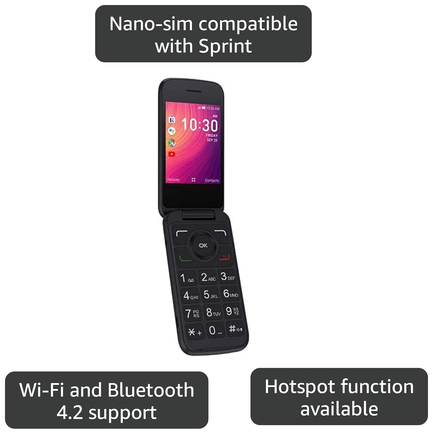 Alcatel GO FLIP 3 Black 4GB 4052W (GSM Unlocked) Flip Phone - For Senior Easy Use (Renewed)