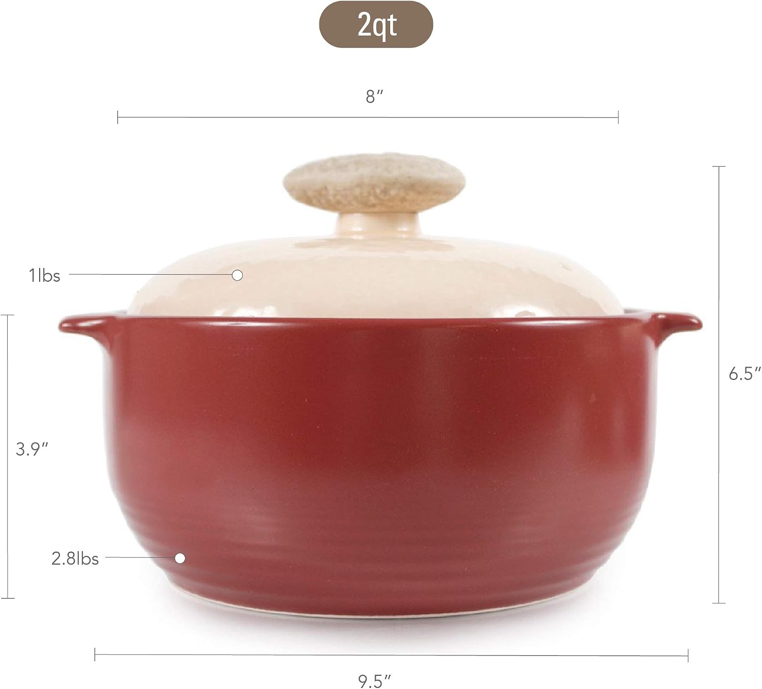 Neoflam Kiesel 2qt Non-Stick Ceramic Casserole Pot, Dutch Oven, Clay Pot, Stockpot For Stew, Soup, Steam, Scratch Resistant, Oven Safe, Heat Resistant, Plum
