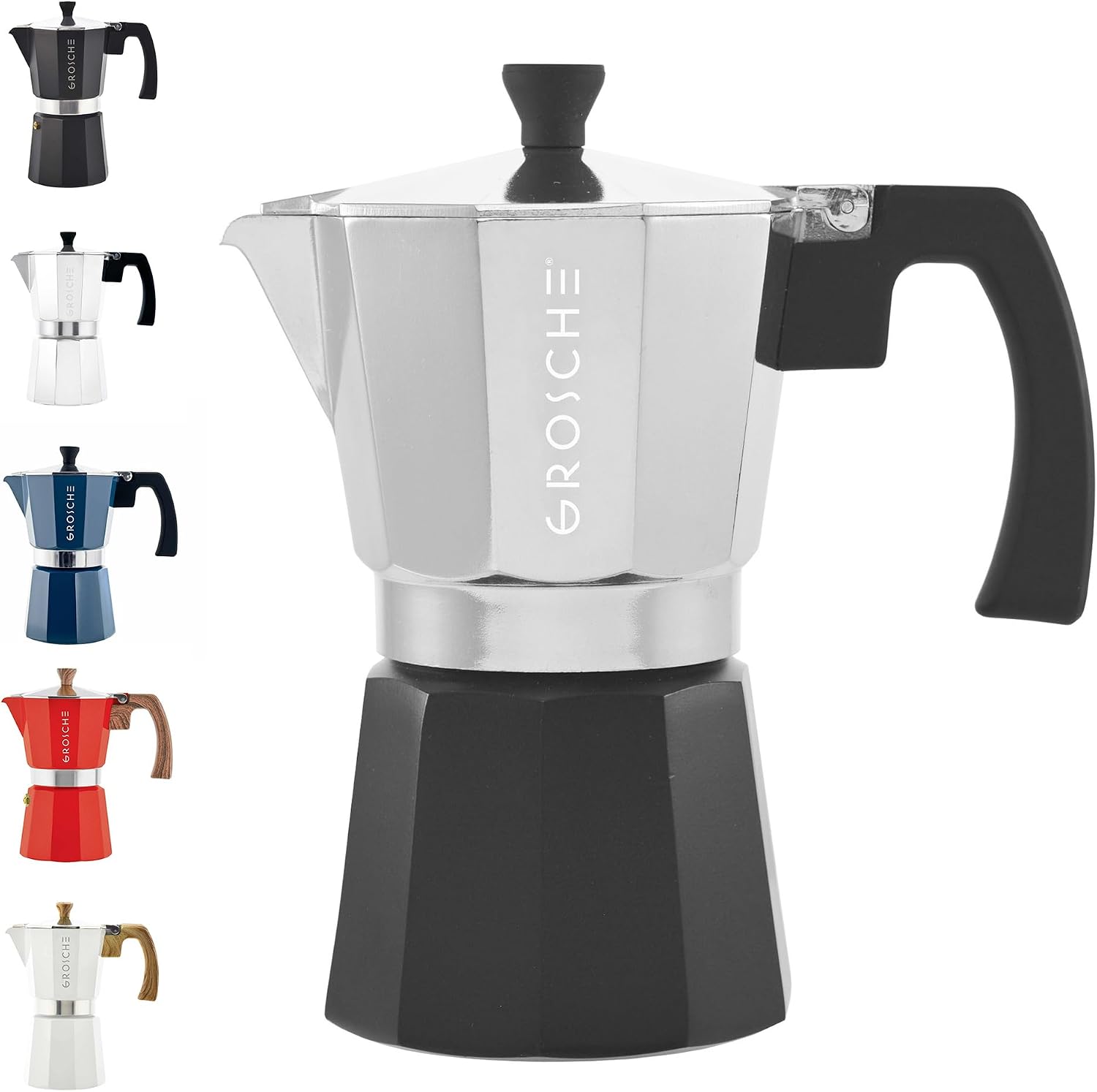 GROSCHE Milano Moka Pot | 9 Espresso Cup - 15.2 oz | Stovetop Espresso Percolator & Coffee Maker – Portable, Ideal for Home and Camping | Cuban Coffee Maker And Italian Moka Pot For Stovetop Espresso; For Gas, Electric, And Propane Stoves With A Soft-Tou…