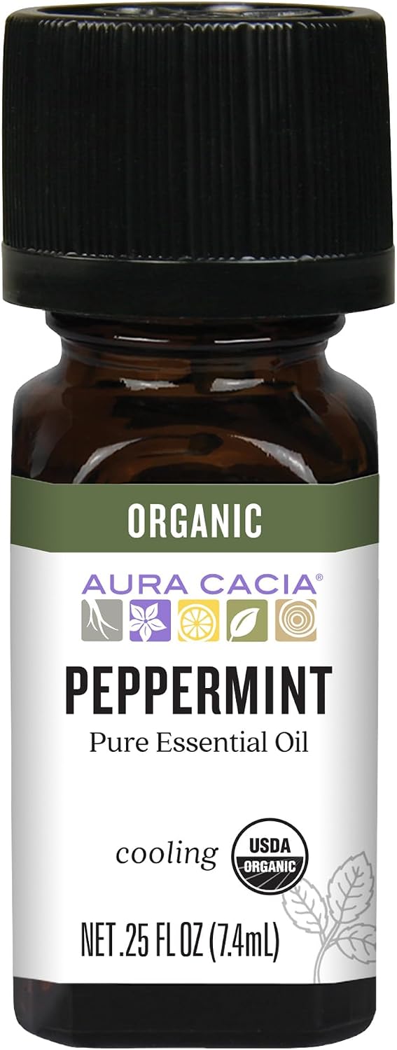 Aura Cacia Organic Peppermint Essential Oil, Mentha Piperita Oil, Cooling Aromatherapy for Diffusers, Skincare, Massage