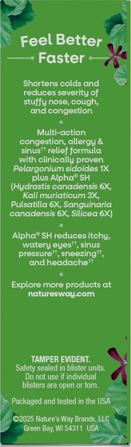 Nature's Way Umcka Allergy & Sinus Relief Chewables, Cherry, 20 ct | Non-Drowsy, Homeopathic, Allergy Relief for Sinus Pressure, Congestion